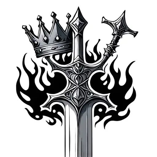 Sword With A Crown And Flames