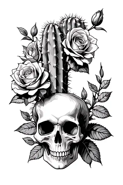 Cactus With Roses And Skull