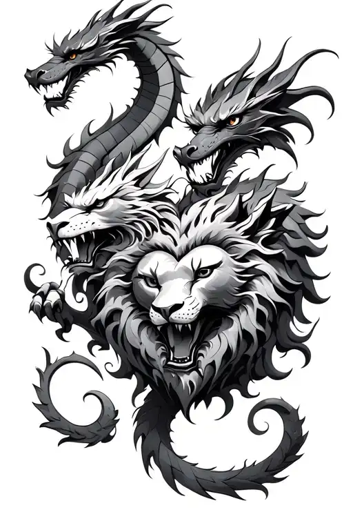 Dragon & Lion Defending Heart Made
