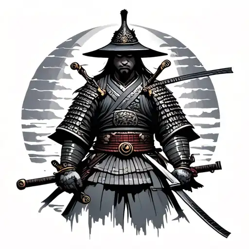 Japanese Samurai Warrior With Gemotrical Design