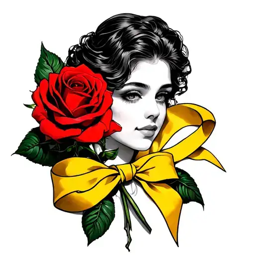 Annette With Yellow Ribbon And Red Rose Intertwined