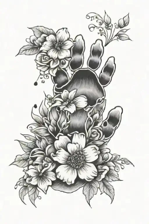 Unique Dog Paw Print And Flowers