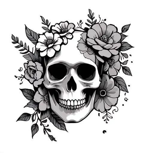 Day Of The Dead Skull And Flowers