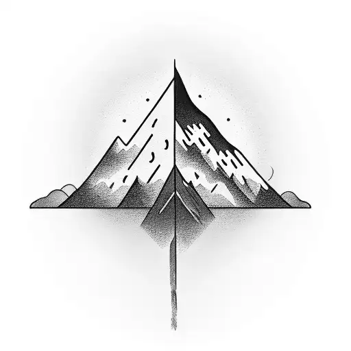 A Minimalist Black-grey Tattoo Of A Paintbrush Transforming Into A Majestic Mountain Range