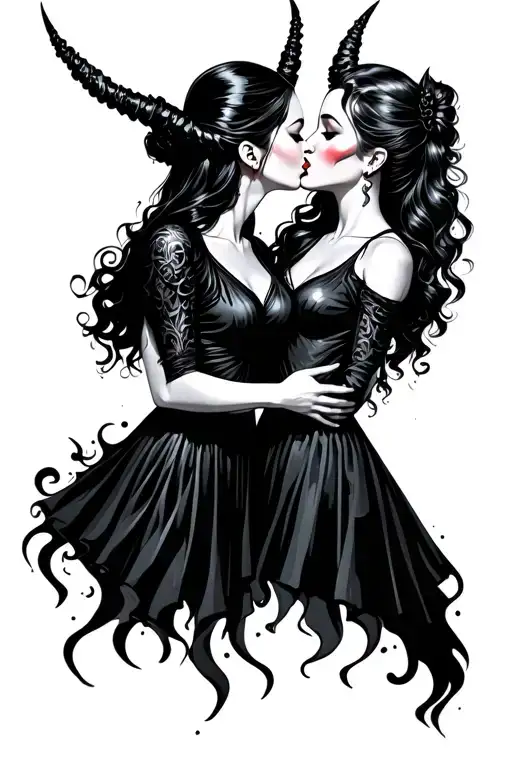 Two Evil Women Kissing Each Other