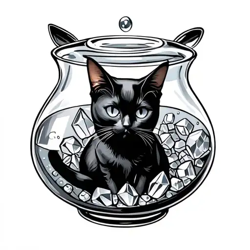 Black Cat Inside Amagic Potion Bottle And Crystals