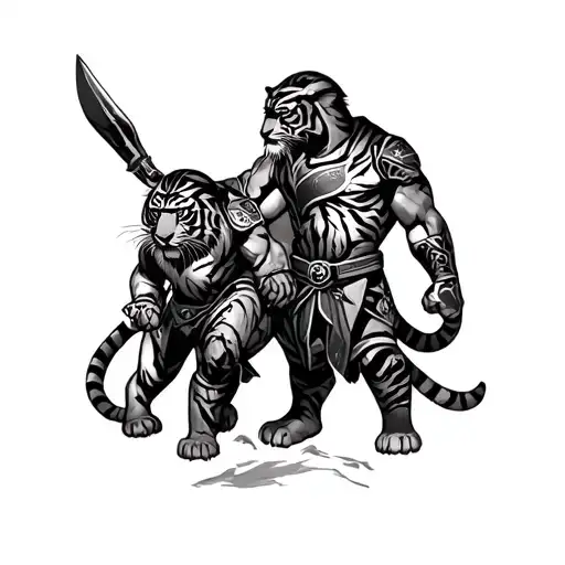 Spartans And Tiger Surrounded