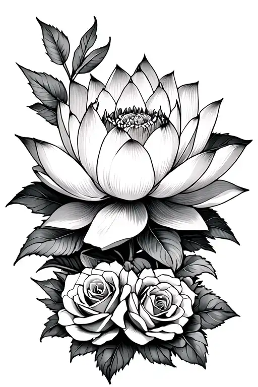 Loyalty W Lotus Flower Behind And Roses