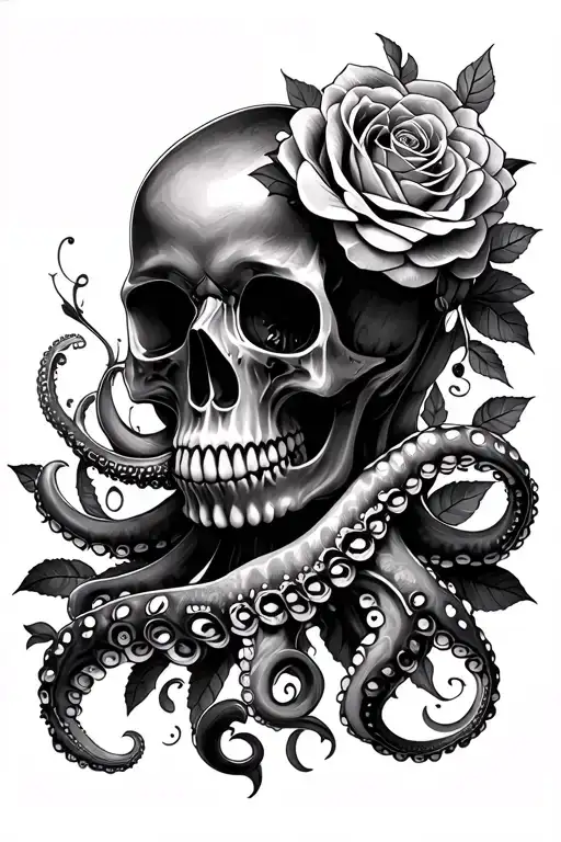 Mandala Rose Skull Octopus