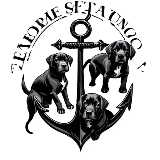 Leon With Lenona Below With 2 Puppies With An Anchor In The Middle