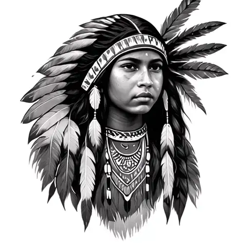 Native American Girl Wearing Fethers