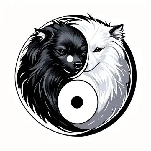 Black Dog And White Dog Ying Yang Symbol