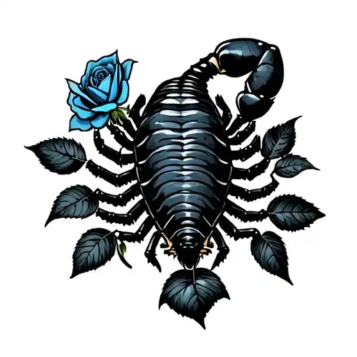 Small Black Desert Scorpion With Blue Rose Bush