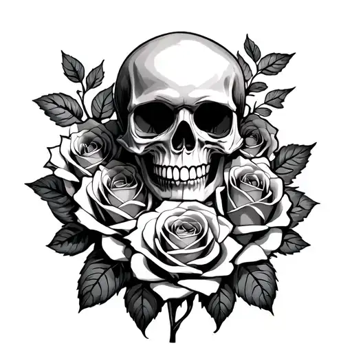 Tiny Skull Over A Bed Of Roses