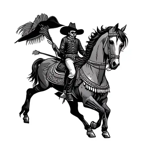 Skull Mexican Charro On Horse