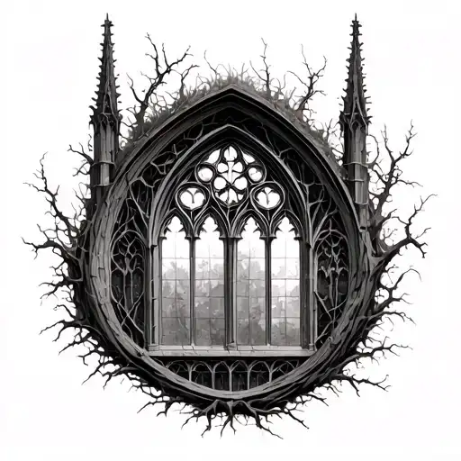 Gothic Cathedral Window Overgrown With Dead Vines