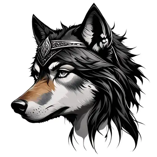 Viking Woman's Face And Wolf