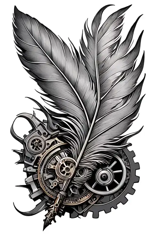 Feather Steampunk Inspired Mechanical Gear Integrated