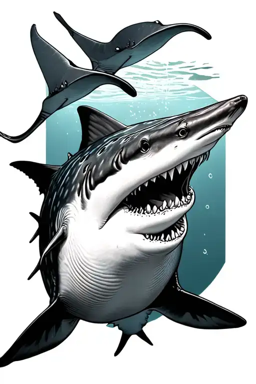 Top View Of Whale Shark With Sting Rays And Manta Rays