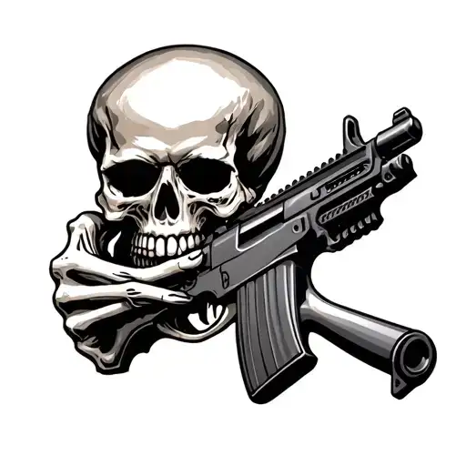 Skull With Bone Hand Aiming Ak47 Nude