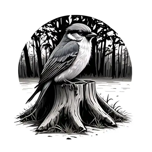 Stump With A Bird Sitting