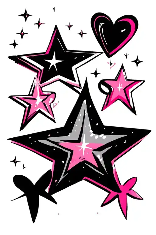 Small Pink And Black Stars With Hearts And Sparkles