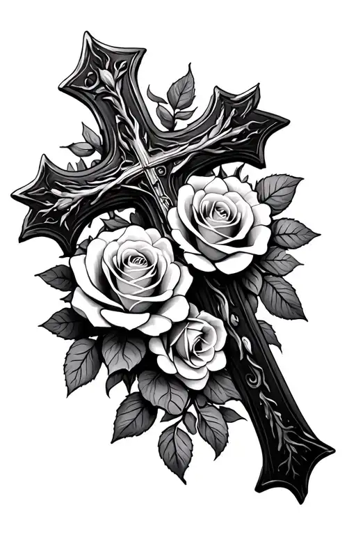 Christian Cross With Roses Surrounded
