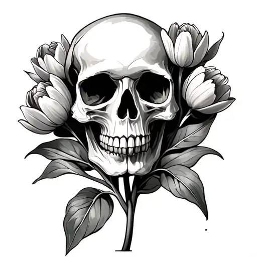 Skull With Tulips