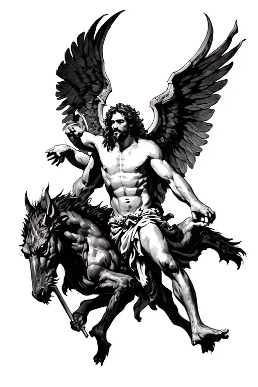 A Sketch In The Style Of A Schedule That Depicts The Battle Of Jesus Against The Devil