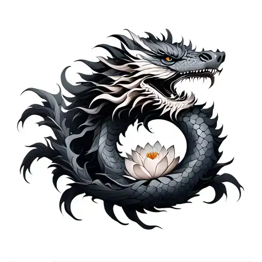 Masculine Dragon With Lotus Flo De Loto