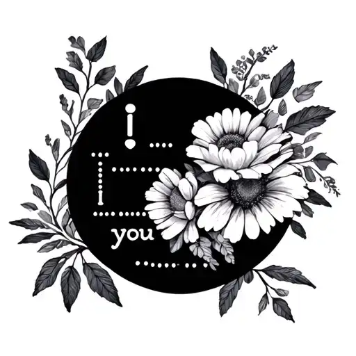 Simple July Flowers In A Waning Moon Shape With I Love You In Morse Code