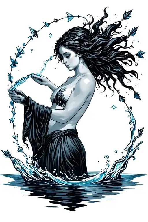 Aquarius Water Bearer Pouring Out A Constellation Arrows Female