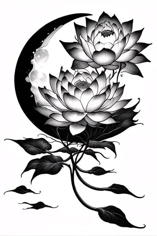 Lotus Blooming In Moon Merging Together