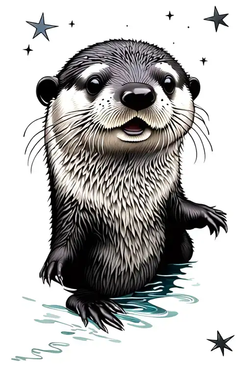 Sea Otter With Star Filled Sky