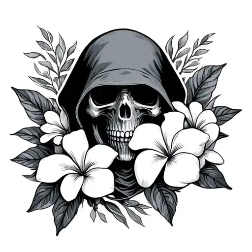 Grim Reaper With Plumeria Flowers Intertwined