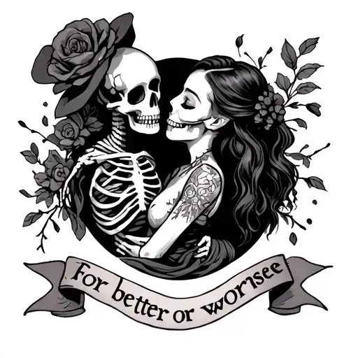 Skeleton And Woman With Banner Below Saying 'For Better Or Worse'