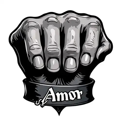 Hand That Says Amor On Knuckles With Gothic Style Line Work