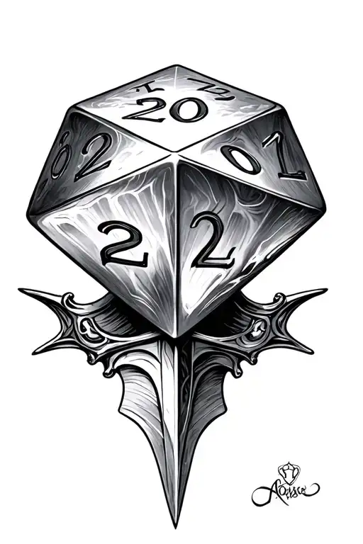 A 20-Sided Die Pierced By A Sword