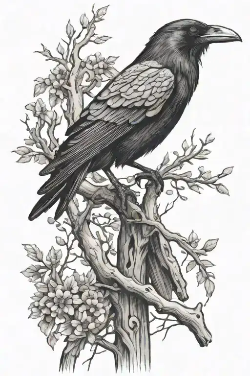 Raven Perched On A Branch