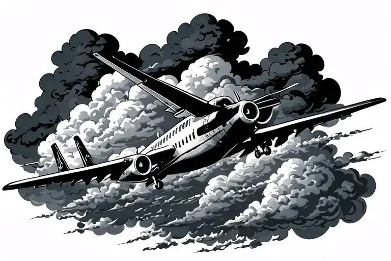 Clouds And Airplane Flying Through