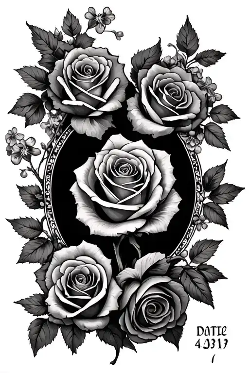 Roses Entwined Vines Forming With Date In Middle Surrounded By Violets