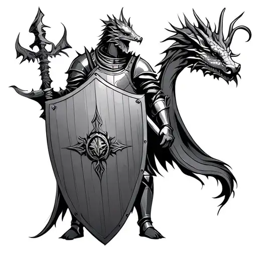 Knight Holding A Shield Adorned With A Dragon