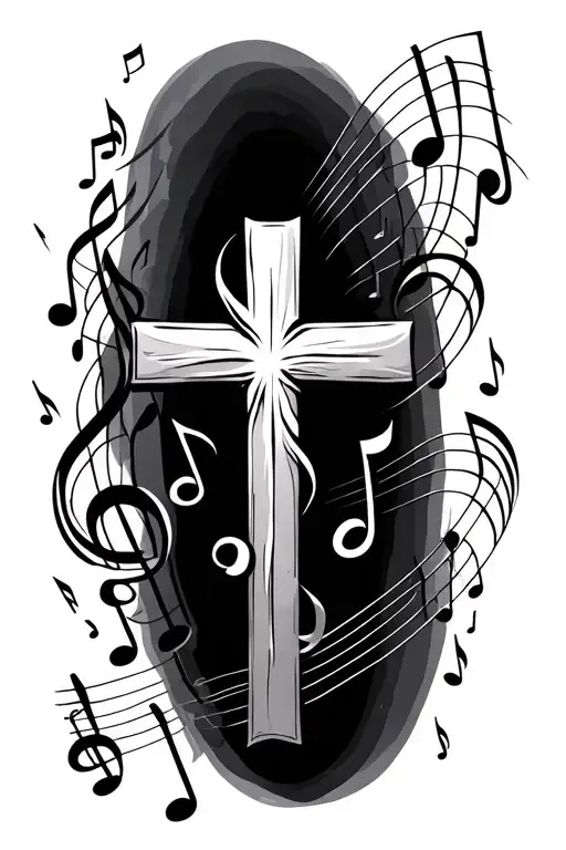 Cross With Music Notes Floating