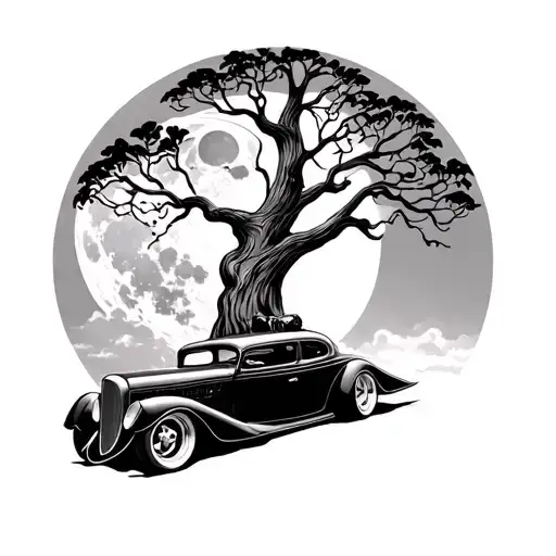 Tree Of Life With Man In The Moon And Hotrod