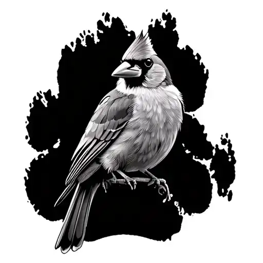Cardinal Bird Sitting On A Dog Paw Print