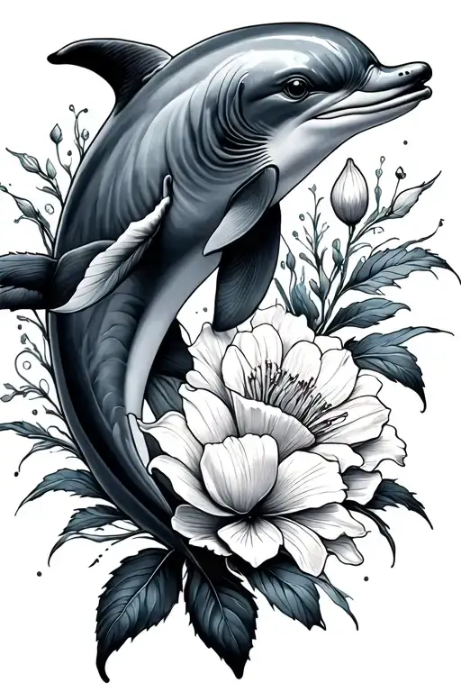 Dolphin As A Flower Fine Line