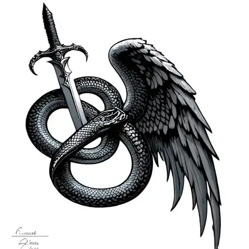 Worn Snake Sword Angel Wing