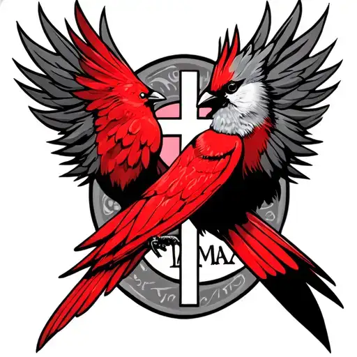 Red Bird With A Cross And Cancer Ribbon With Name Max