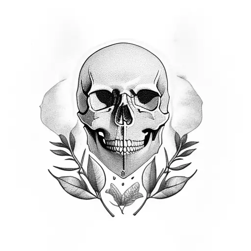 Skull With Leaves And Flower