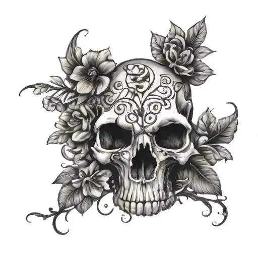 Animal Skull With Flowers Intertwined Vines